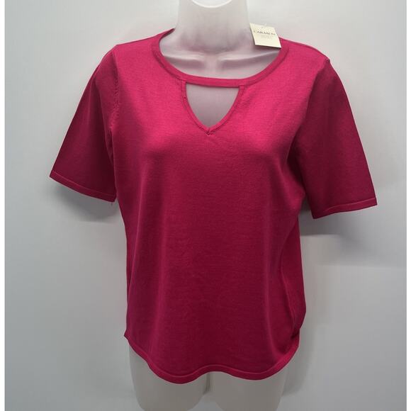 NWT CARMEN MARC VALVO, Size M Pink Ribbed Knit, Top w/Keyhole Neck - Picture 1 of 7